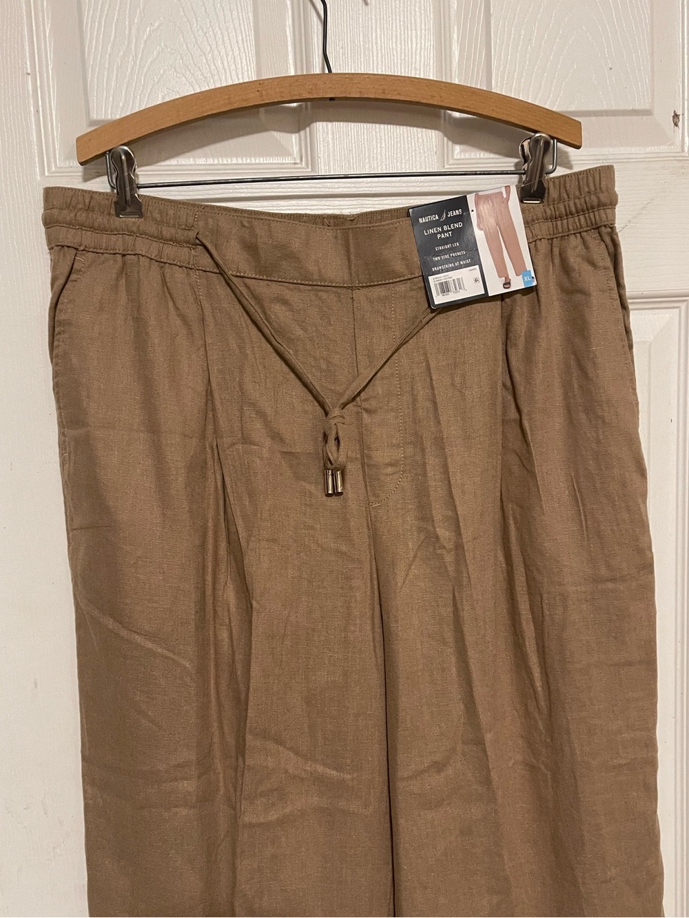 New Nautica Drawstring Chinos in Khaki linen blend pants wide leg - Picture 3 of 9
